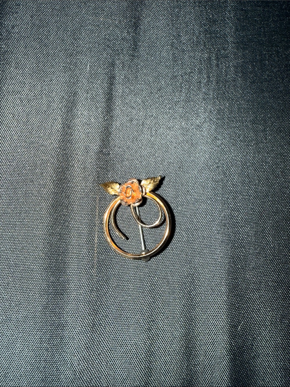 Gold-Tone Floral Circle Brooch with Rose Accent - Women's Jewelry